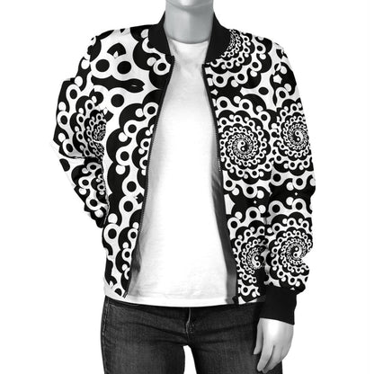 Yin Yang Spiral Design Print Women Casual Bomber Jacket