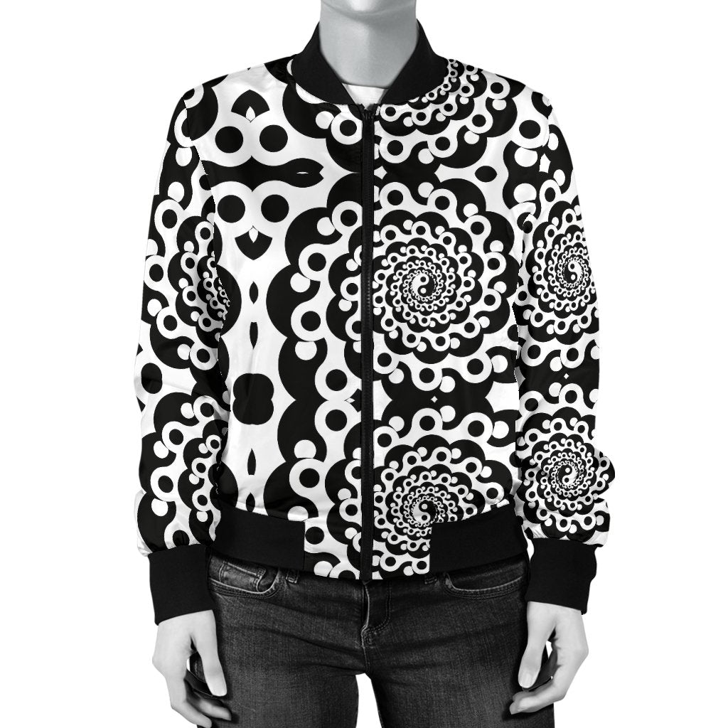 Yin Yang Spiral Design Print Women Casual Bomber Jacket