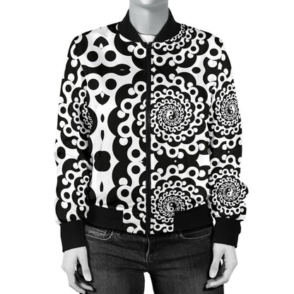 Yin Yang Spiral Design Print Women Casual Bomber Jacket
