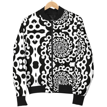 Yin Yang Spiral Design Print Women Casual Bomber Jacket