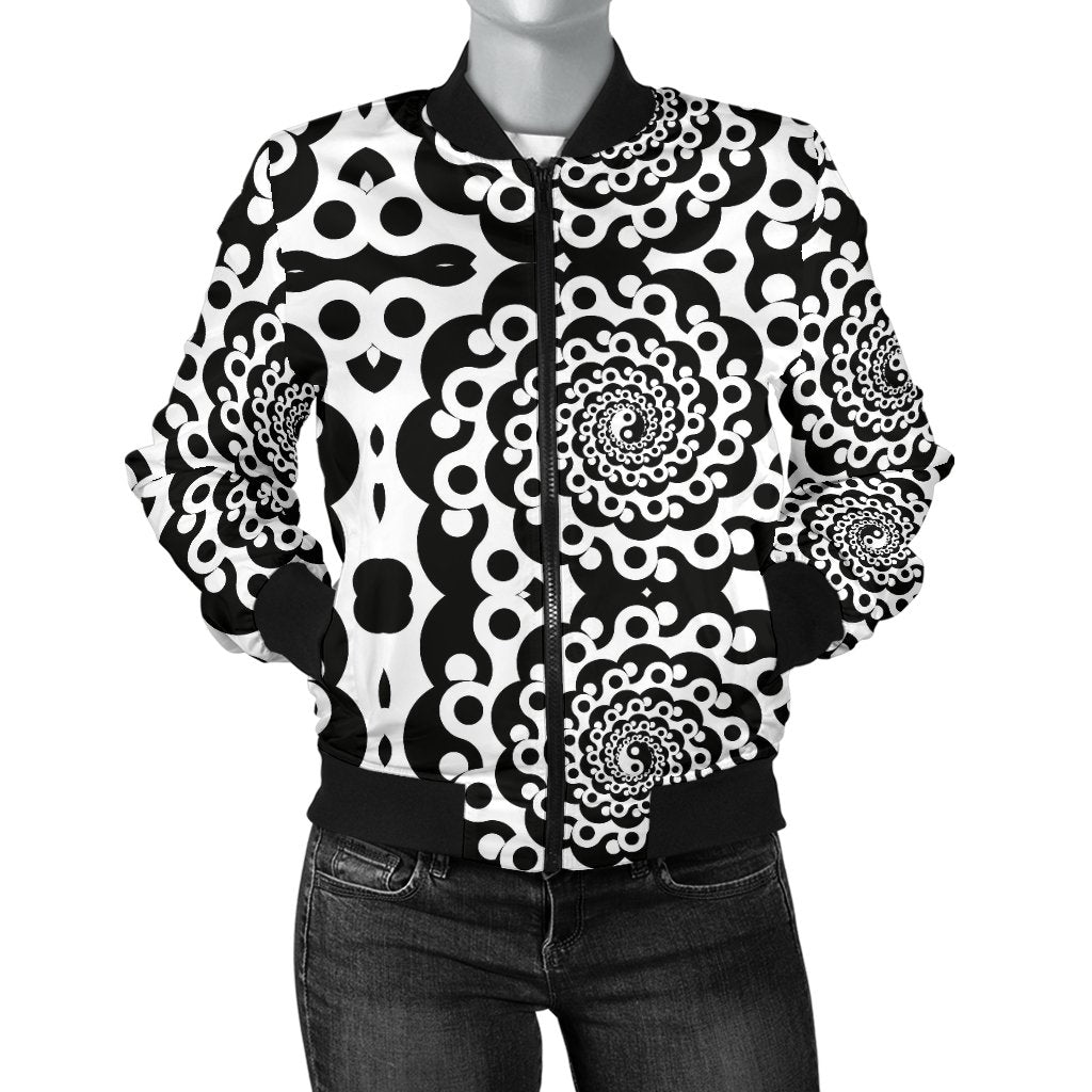 Yin Yang Spiral Design Print Women Casual Bomber Jacket