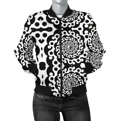 Yin Yang Spiral Design Print Women Casual Bomber Jacket