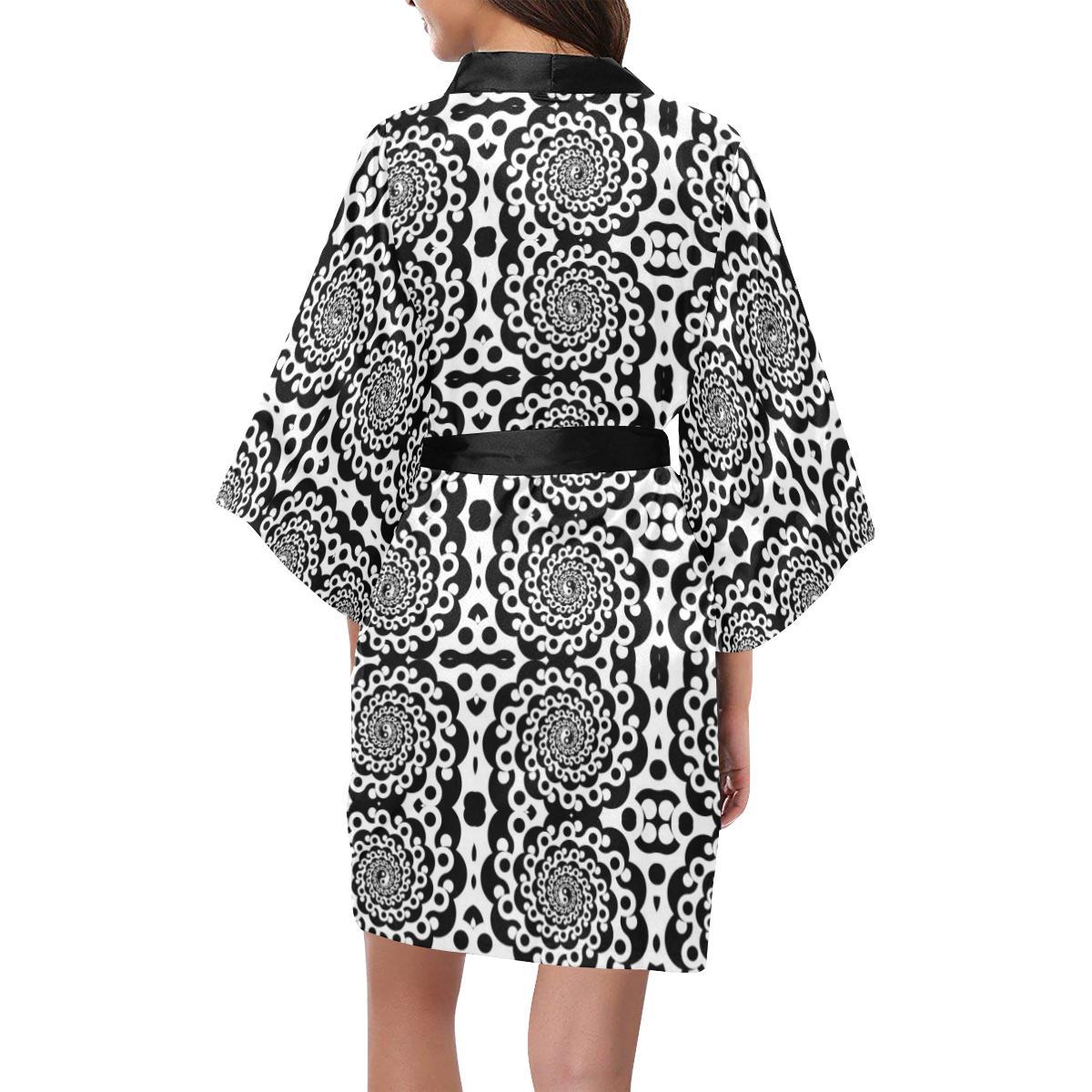 Yin Yang Spiral Design Print Women Short Kimono Robe