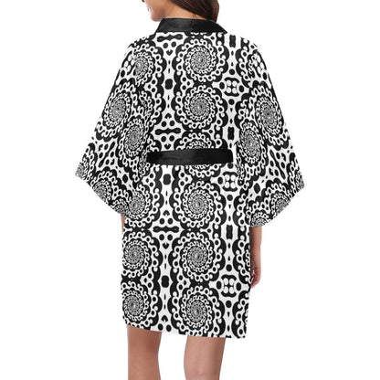 Yin Yang Spiral Design Print Women Short Kimono Robe