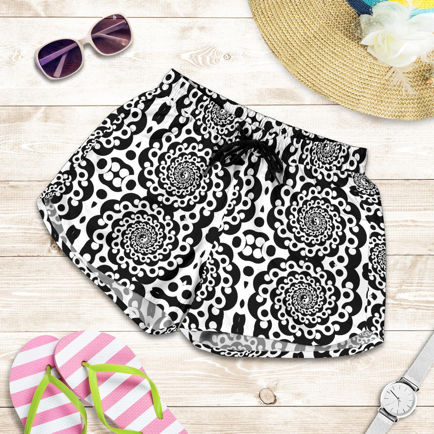 Yin Yang Spiral Design Print Women Shorts-JTAMIGO.COM