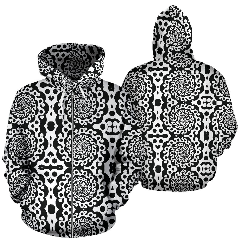 Yin Yang Spiral Design Print Zip Up Hoodie