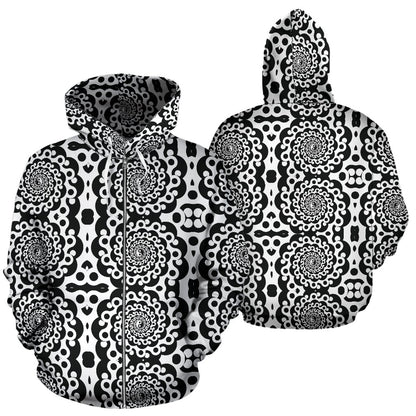 Yin Yang Spiral Design Print Zip Up Hoodie