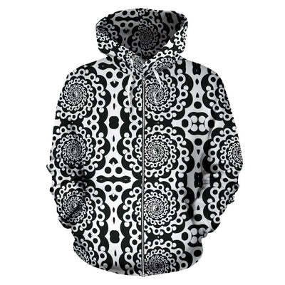Yin Yang Spiral Design Print Zip Up Hoodie