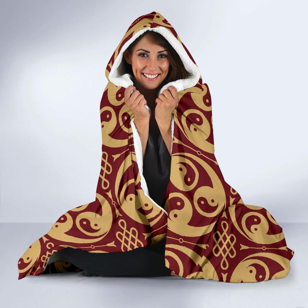 Yin Yang Style Pattern Design Print Hooded Blanket-JTAMIGO.COM