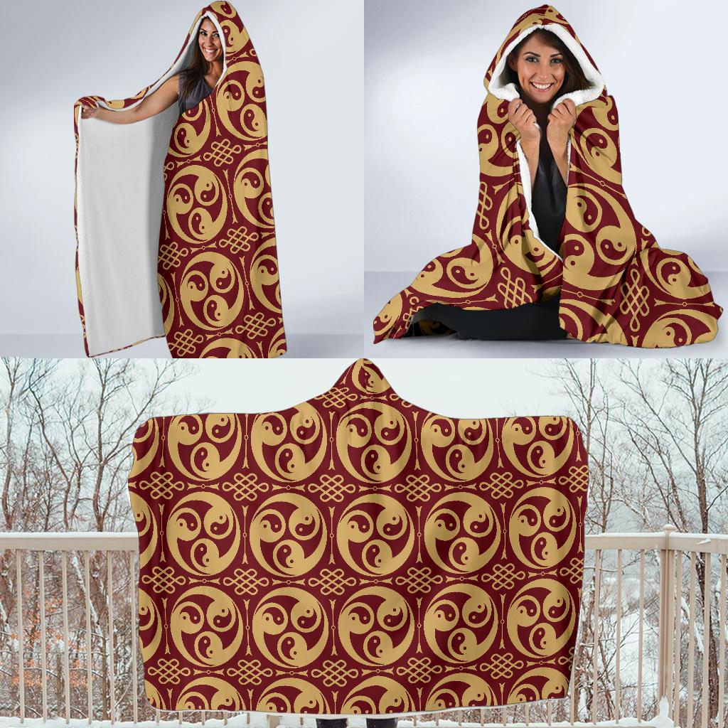 Yin Yang Style Pattern Design Print Hooded Blanket-JTAMIGO.COM