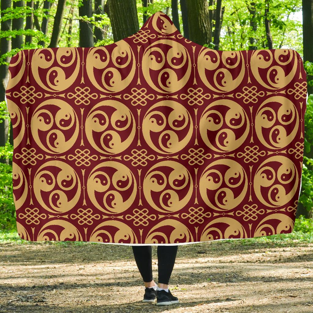 Yin Yang Style Pattern Design Print Hooded Blanket-JTAMIGO.COM