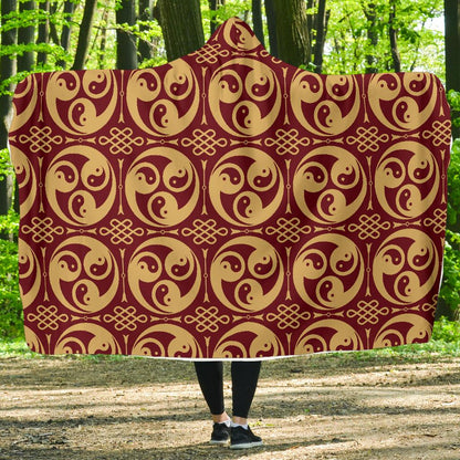 Yin Yang Style Pattern Design Print Hooded Blanket-JTAMIGO.COM