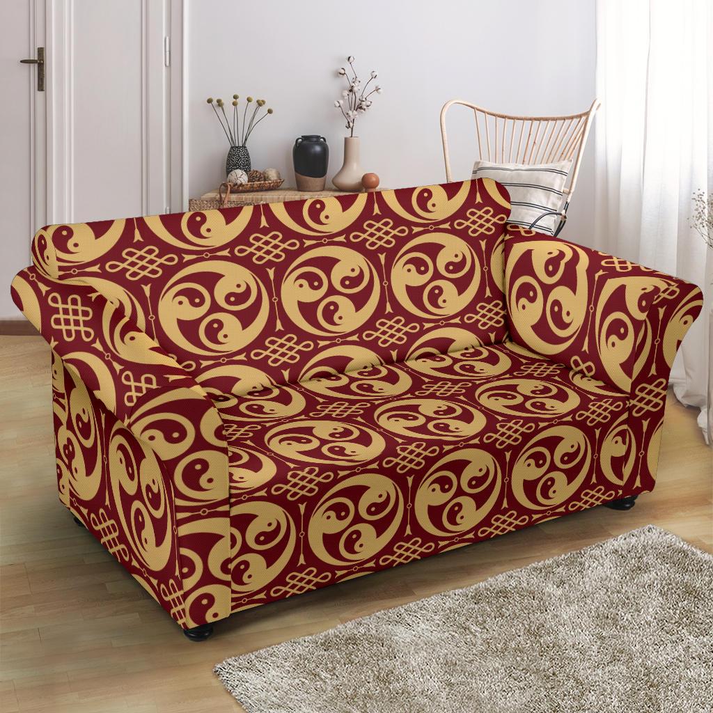 Yin Yang Style Pattern Design Print Loveseat Slipcover-JTAMIGO.COM