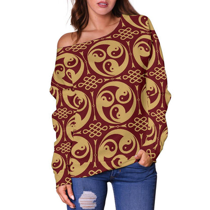 Yin Yang Style Pattern Design Print Off Shoulder Sweatshirt