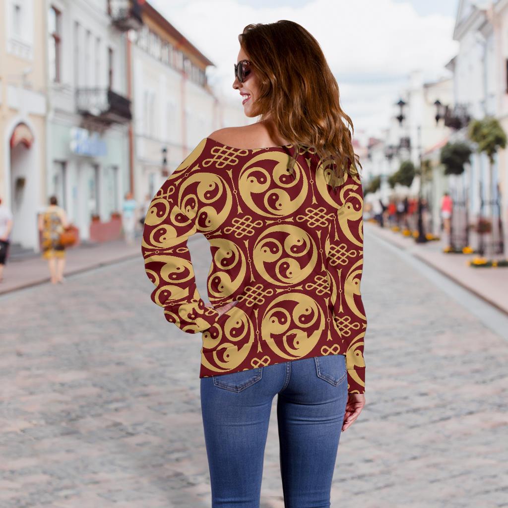 Yin Yang Style Pattern Design Print Off Shoulder Sweatshirt