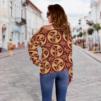 Yin Yang Style Pattern Design Print Off Shoulder Sweatshirt