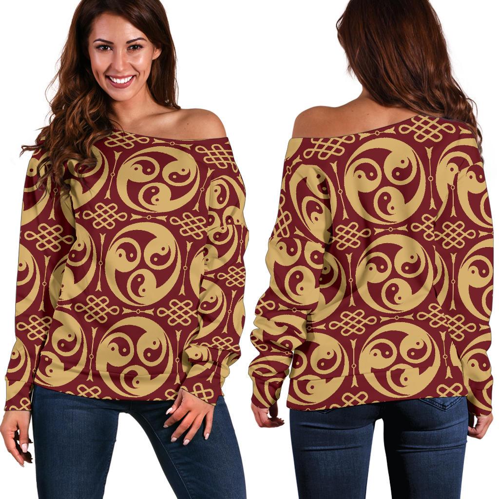 Yin Yang Style Pattern Design Print Off Shoulder Sweatshirt