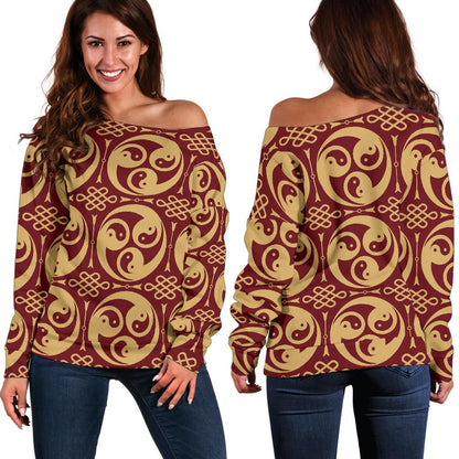 Yin Yang Style Pattern Design Print Off Shoulder Sweatshirt