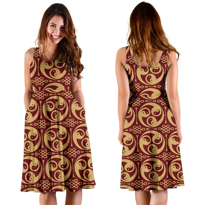 Yin Yang Style Pattern Design Print Sleeveless Dress