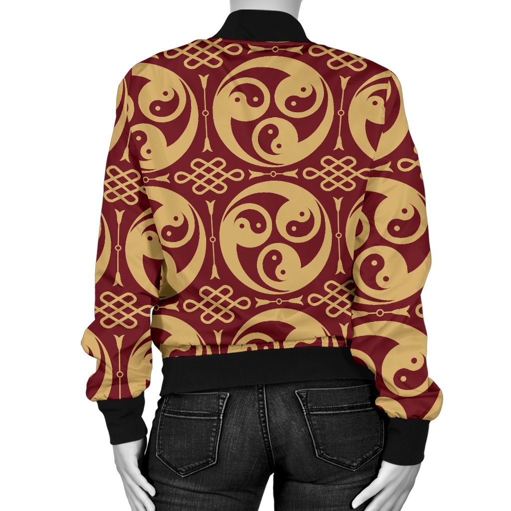 Yin Yang Style Pattern Design Print Women Casual Bomber Jacket