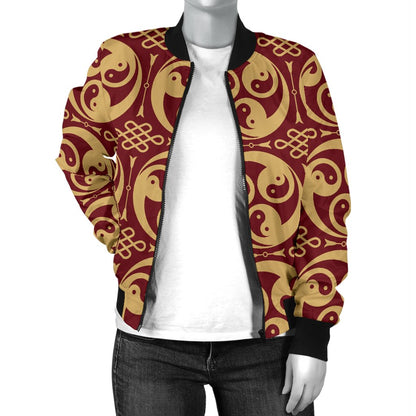 Yin Yang Style Pattern Design Print Women Casual Bomber Jacket