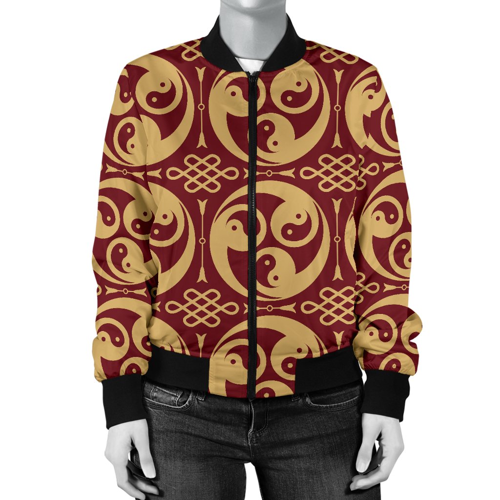 Yin Yang Style Pattern Design Print Women Casual Bomber Jacket