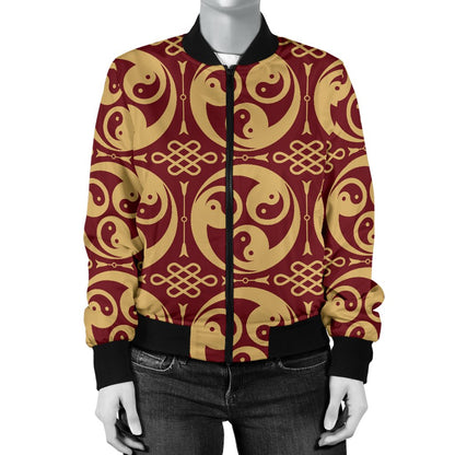 Yin Yang Style Pattern Design Print Women Casual Bomber Jacket