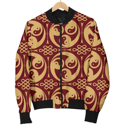Yin Yang Style Pattern Design Print Women Casual Bomber Jacket