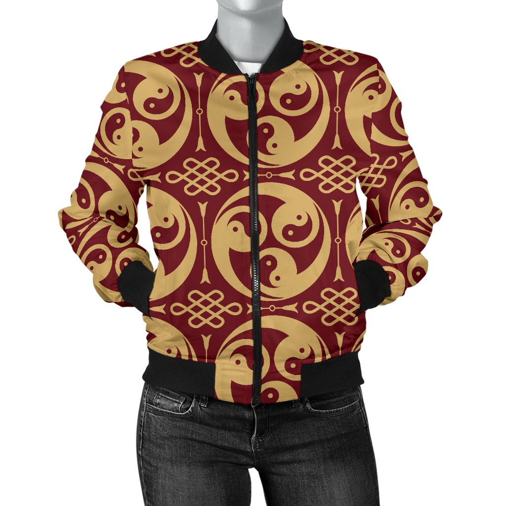 Yin Yang Style Pattern Design Print Women Casual Bomber Jacket