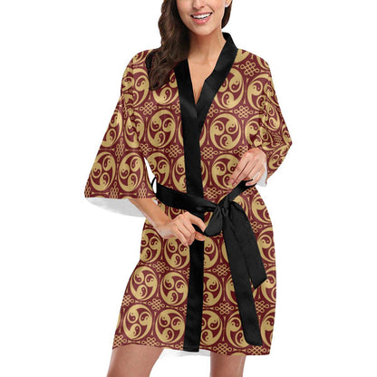 Yin Yang Style Pattern Design Print Women Short Kimono Robe