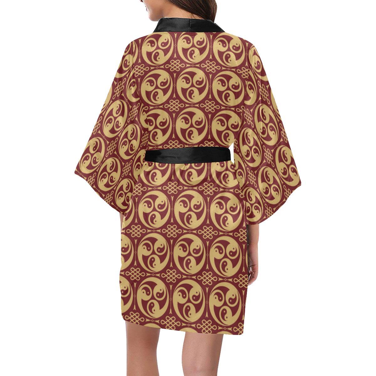 Yin Yang Style Pattern Design Print Women Short Kimono Robe