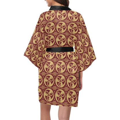 Yin Yang Style Pattern Design Print Women Short Kimono Robe