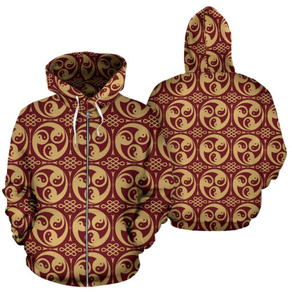 Yin Yang Style Pattern Design Print Zip Up Hoodie