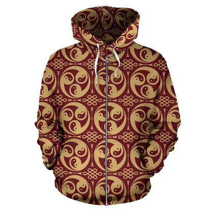 Yin Yang Style Pattern Design Print Zip Up Hoodie