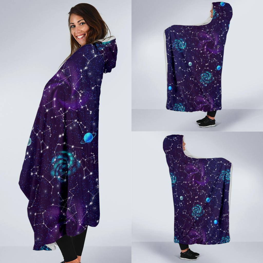 Zodiac Galaxy Design Print Hooded Blanket-JTAMIGO.COM