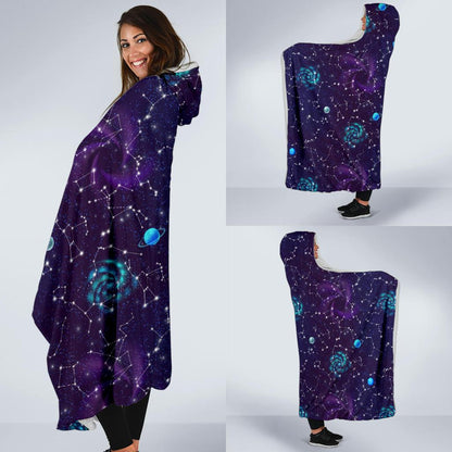 Zodiac Galaxy Design Print Hooded Blanket-JTAMIGO.COM