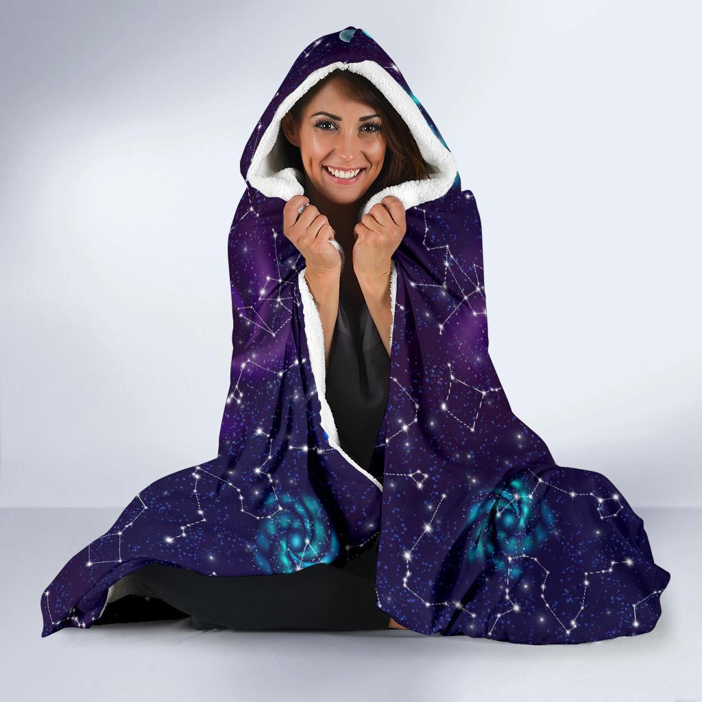 Zodiac Galaxy Design Print Hooded Blanket-JTAMIGO.COM