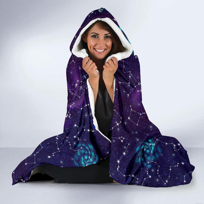 Zodiac Galaxy Design Print Hooded Blanket-JTAMIGO.COM