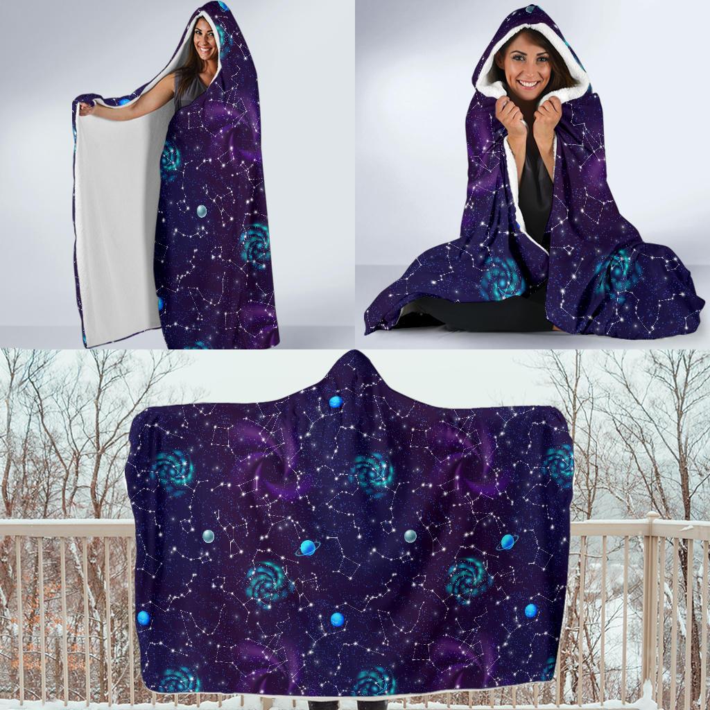 Zodiac Galaxy Design Print Hooded Blanket-JTAMIGO.COM