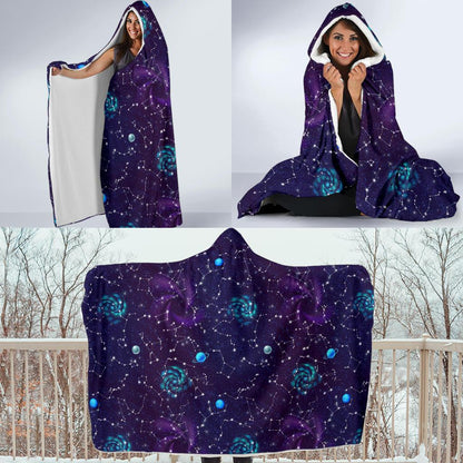 Zodiac Galaxy Design Print Hooded Blanket-JTAMIGO.COM