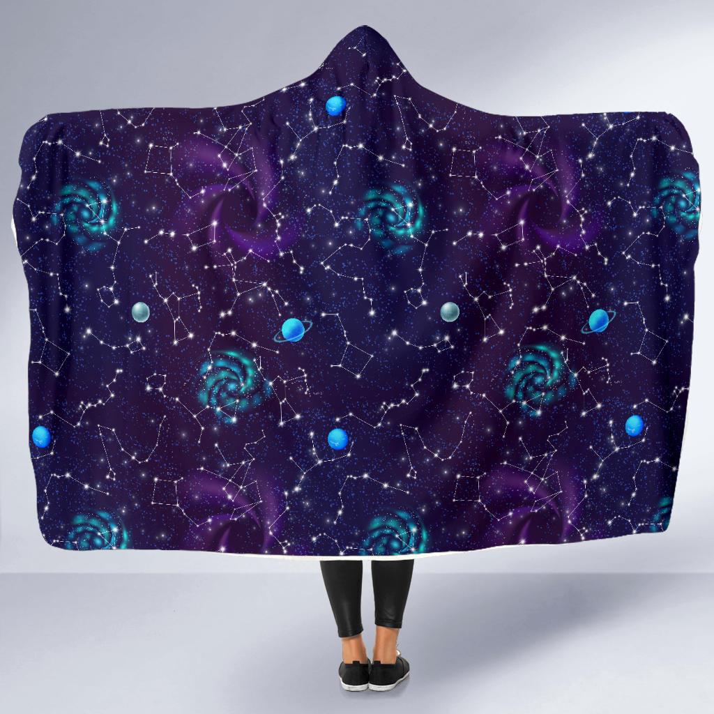 Zodiac Galaxy Design Print Hooded Blanket-JTAMIGO.COM