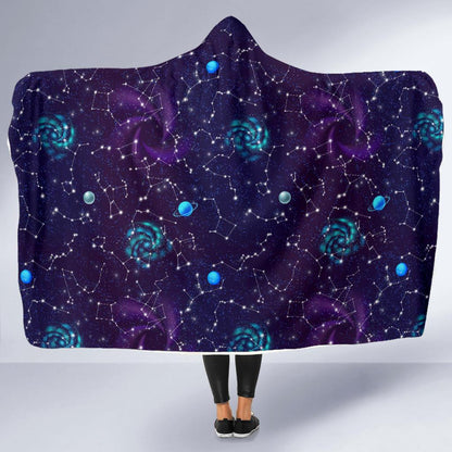 Zodiac Galaxy Design Print Hooded Blanket-JTAMIGO.COM