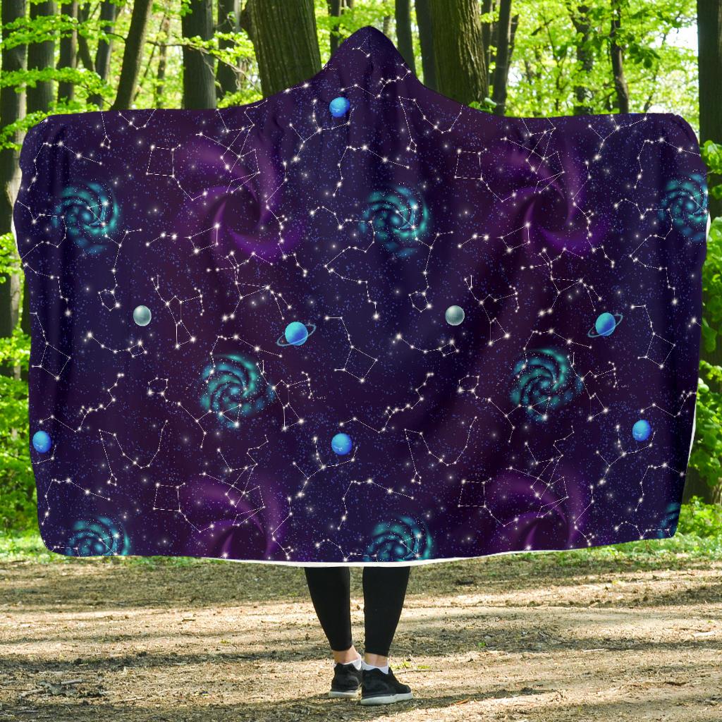 Zodiac Galaxy Design Print Hooded Blanket-JTAMIGO.COM