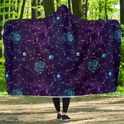 Zodiac Galaxy Design Print Hooded Blanket-JTAMIGO.COM