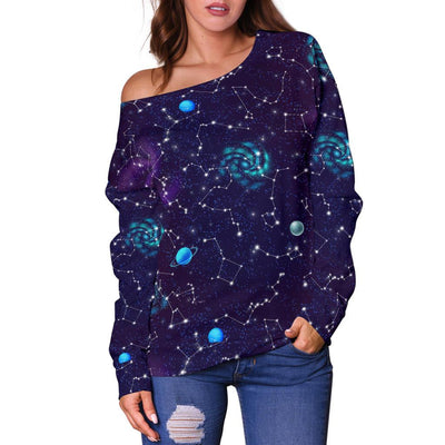 Zodiac Galaxy Design Print Off Shoulder Sweatshirt