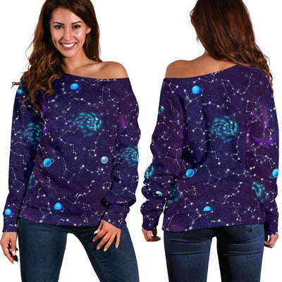 Zodiac Galaxy Design Print Off Shoulder Sweatshirt