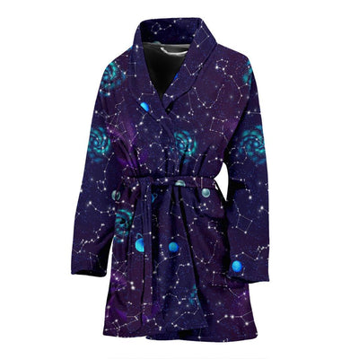 Zodiac Galaxy Design Print Women Bath Robe-JTAMIGO.COM