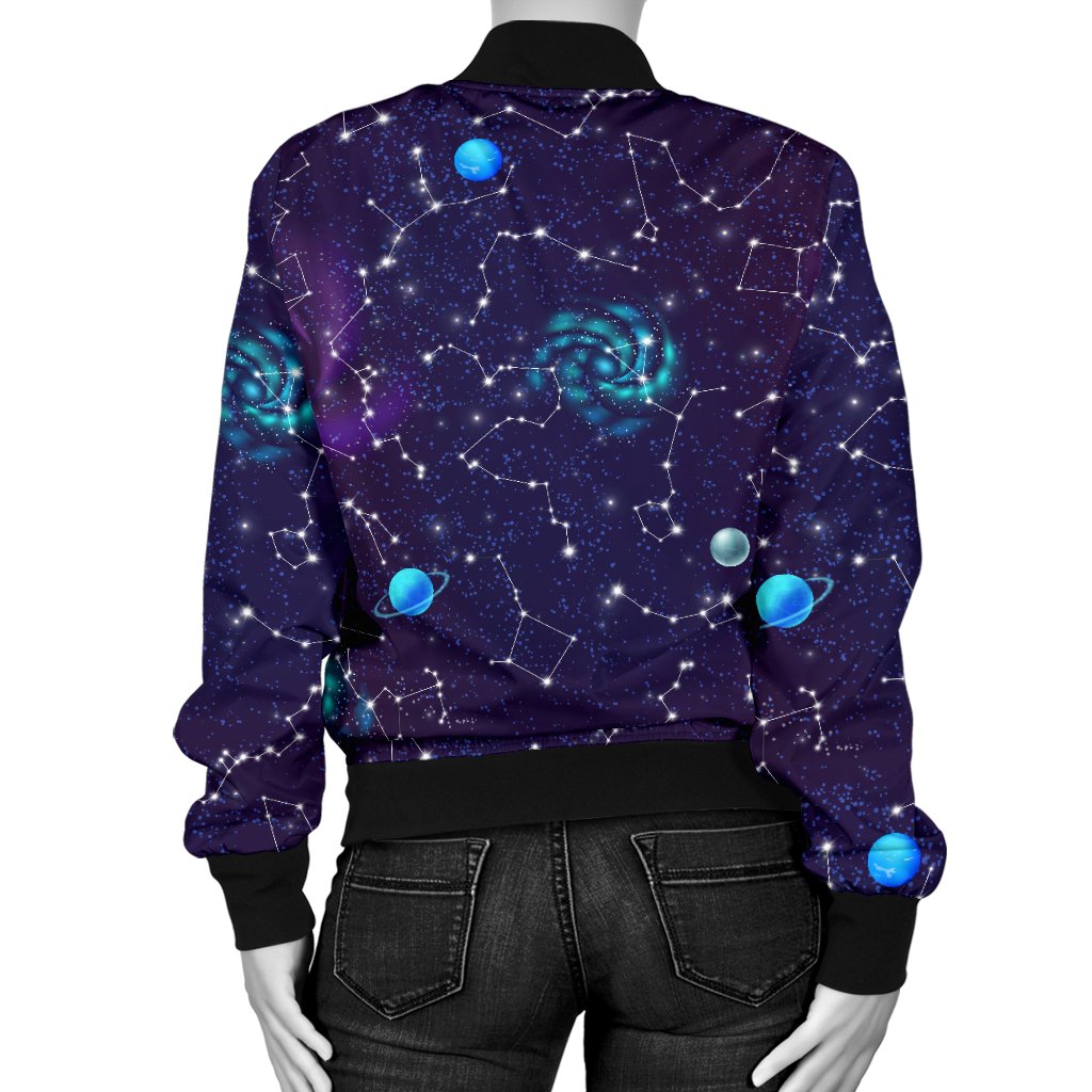 Zodiac Galaxy Design Print Women Casual Bomber Jacket