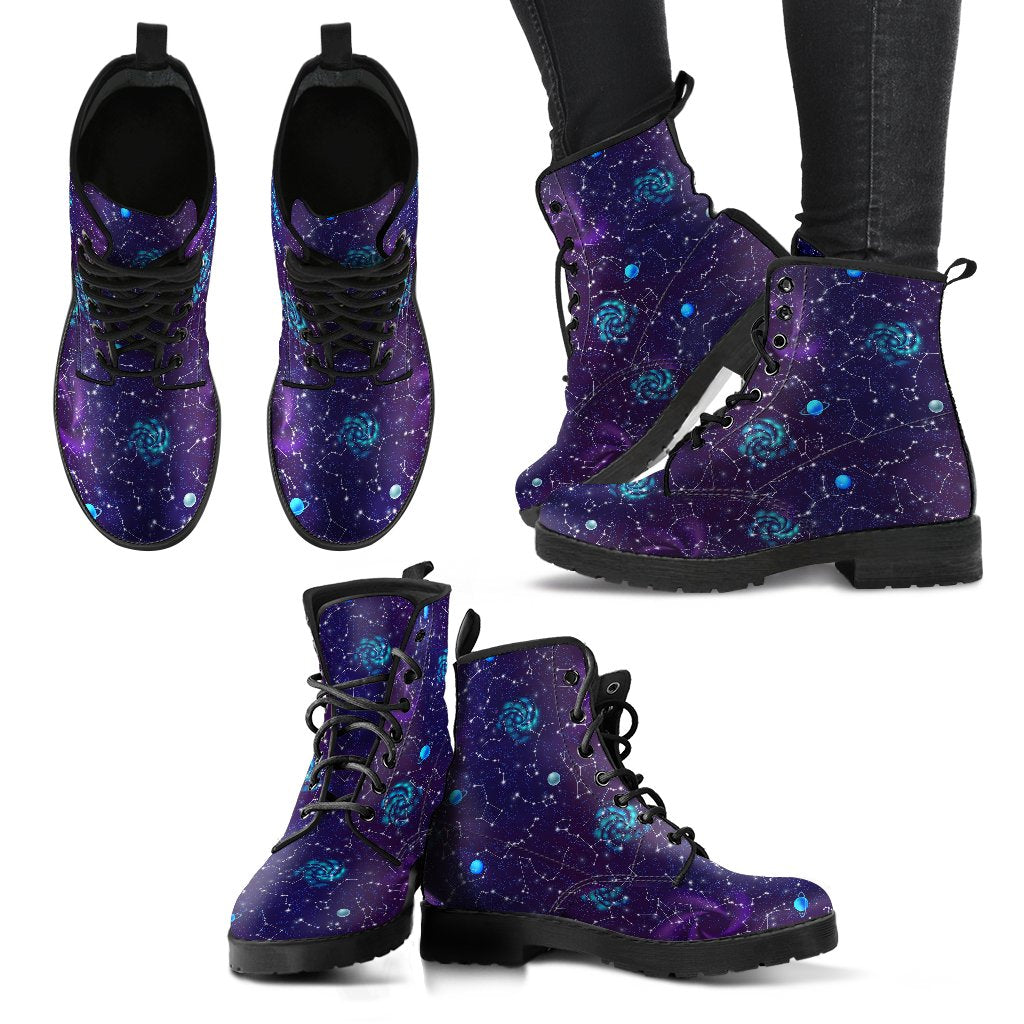 Zodiac Galaxy Design Print Women Leather Boots-JTAMIGO.COM