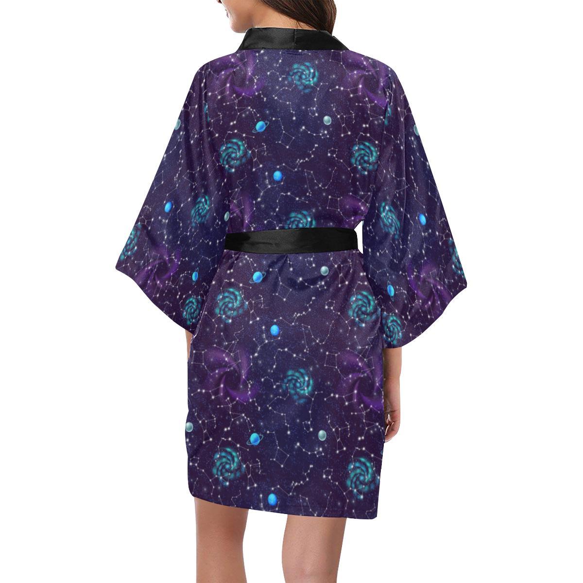 Zodiac Galaxy Design Print Women Short Kimono Robe
